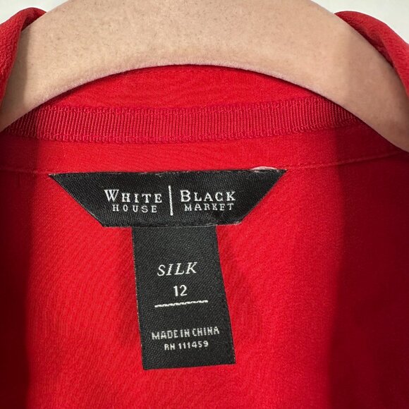 2/$30 White House Black Market Silk Button-Down Shirt Flap Pockets Red 12 #A0689 - Picture 5 of 7